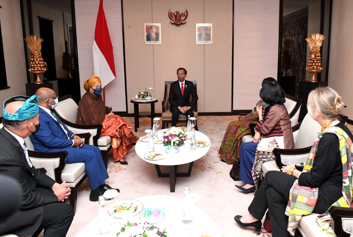 Presiden Jokowi bertemu PBB pada pembukaan GPDRR 2022 di Nusa Dua Bali, Rabu (25/05/2022). Foto: Setpres